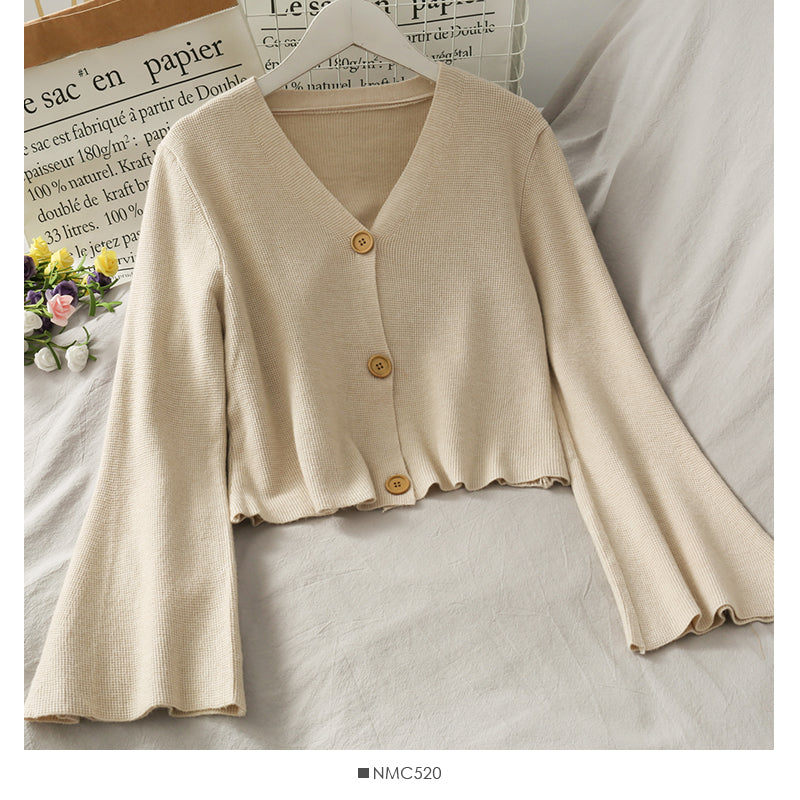 Minority short trumpet sleeve three button slim knit women  1706