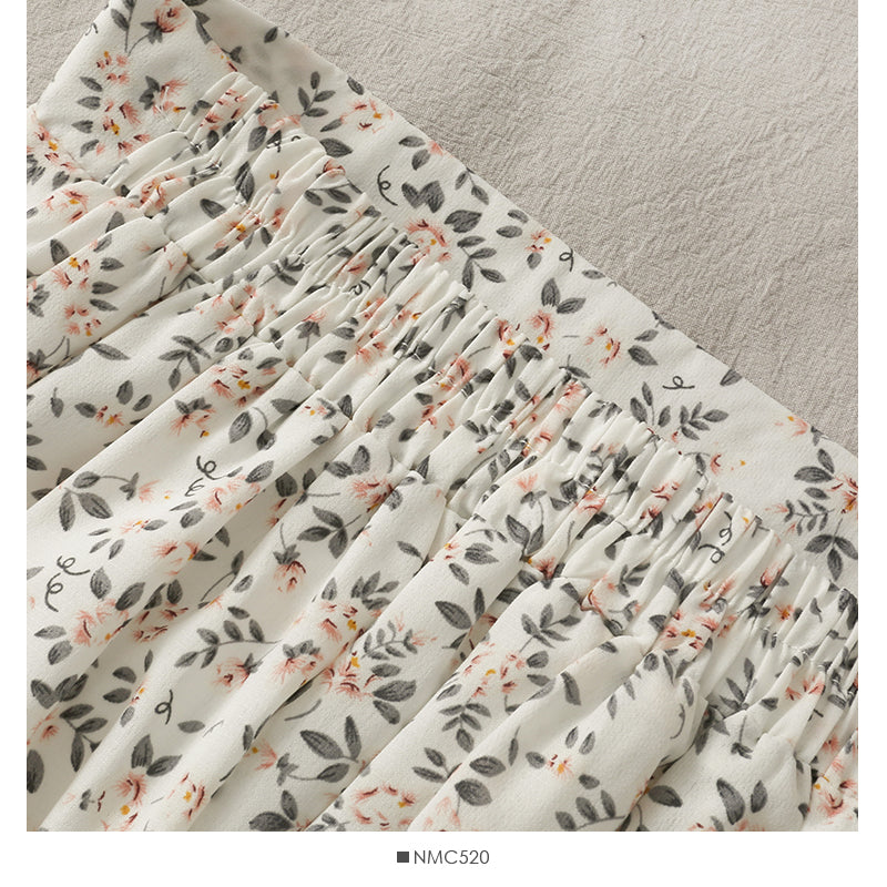 Versatile high waist thin floral skirt  2509