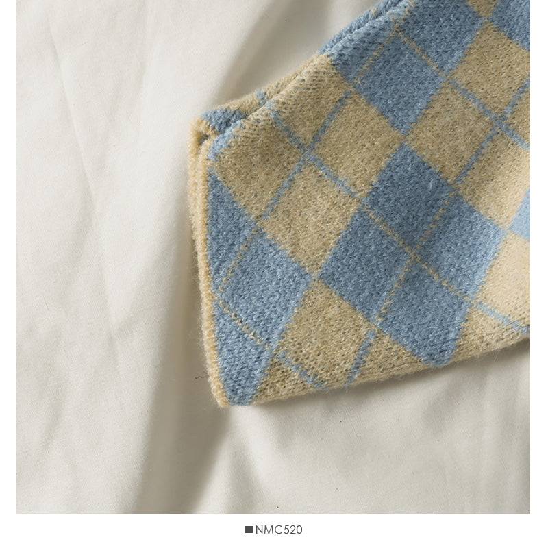 Diamond check short irregular long sleeved women  1697