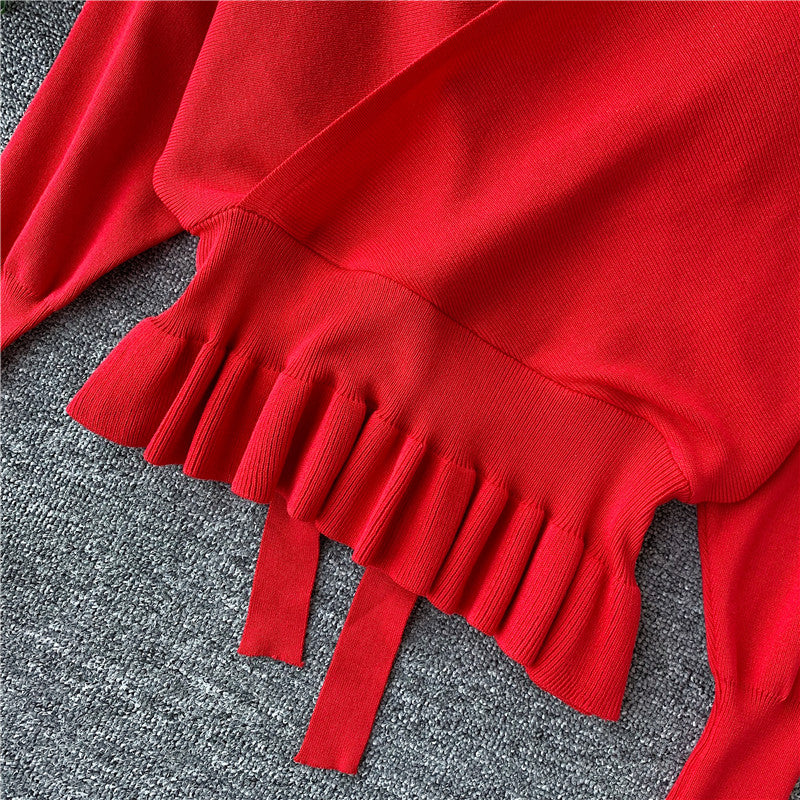 Narrow waist short top with wooden ear edge sweater bottom shirt  1629