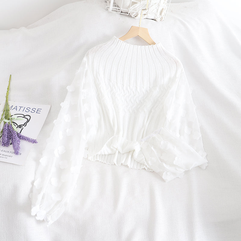 Sweet applique long sleeve cropped sweater  1480