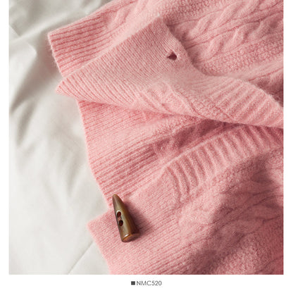 Sweater women's solid color ox horn button round neck sweater  1825