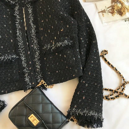 Small fragrant clothes retro short coat spring tassel round neck small coat  1663