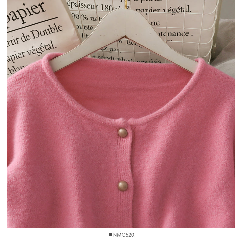 Sweet style simple and versatile long sleeved cardigan solid color sweater female  1909