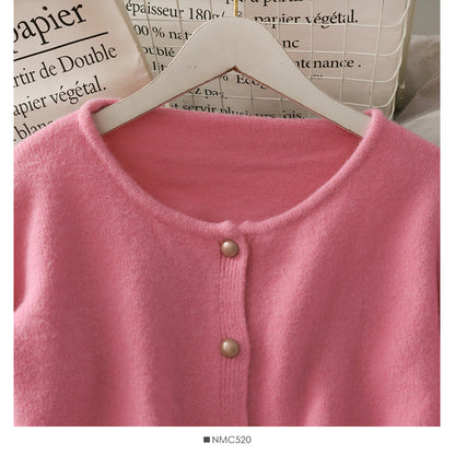 Sweet style simple and versatile long sleeved cardigan solid color sweater female  1909