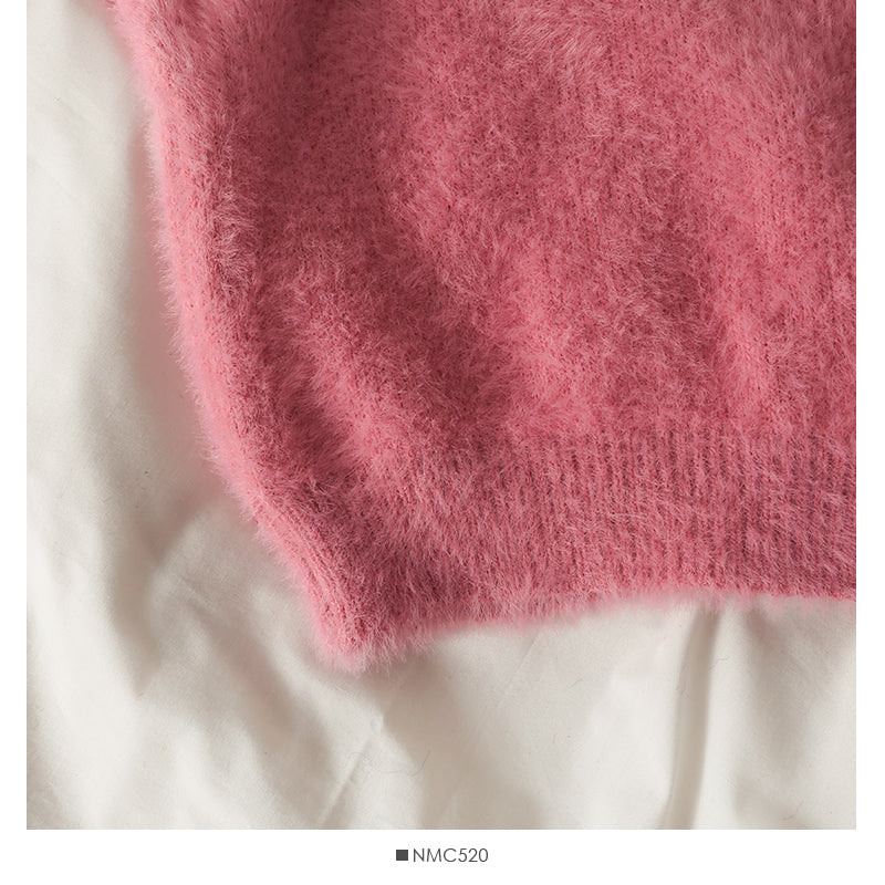 Sweater female Plush high neck slim fit solid color versatile long sleeve top  1764