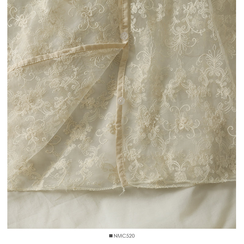 Lace bottomed shirt with vertical stripe knit vest  1714