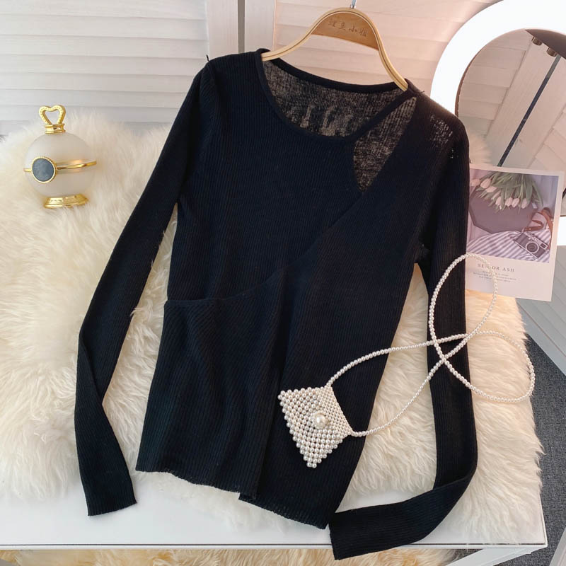 Autumn design sense small crowd mind hollowed out sweater women  1587