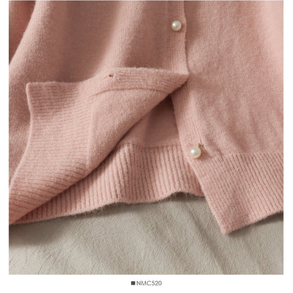 Sweet wind pearl single breasted crew neck cardigan sweater  1718