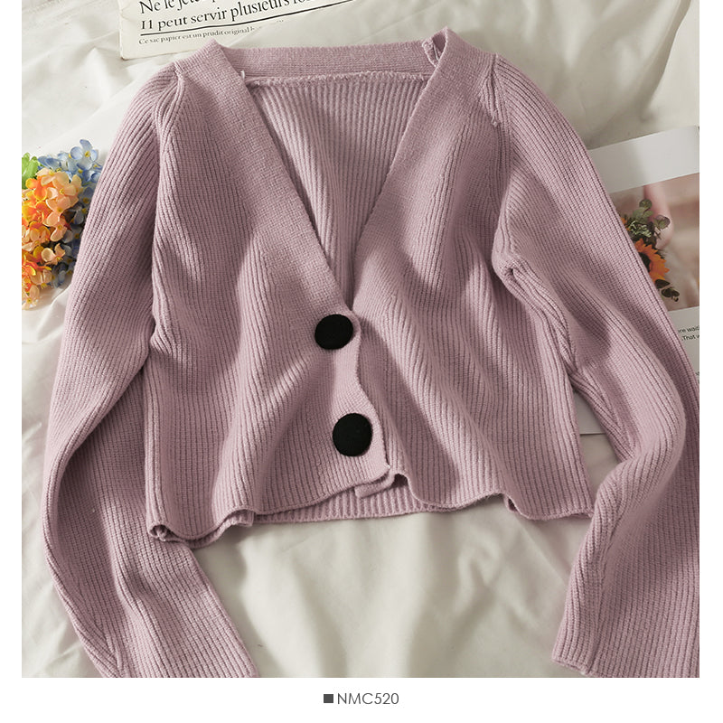 Sweater women's new two button short cardigan low neck  1800