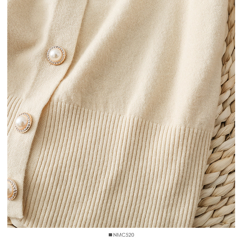 Round neck single row pearl button cardigan sweater coat  1865