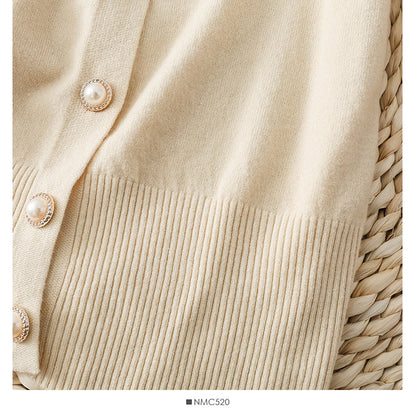 Round neck single row pearl button cardigan sweater coat  1865