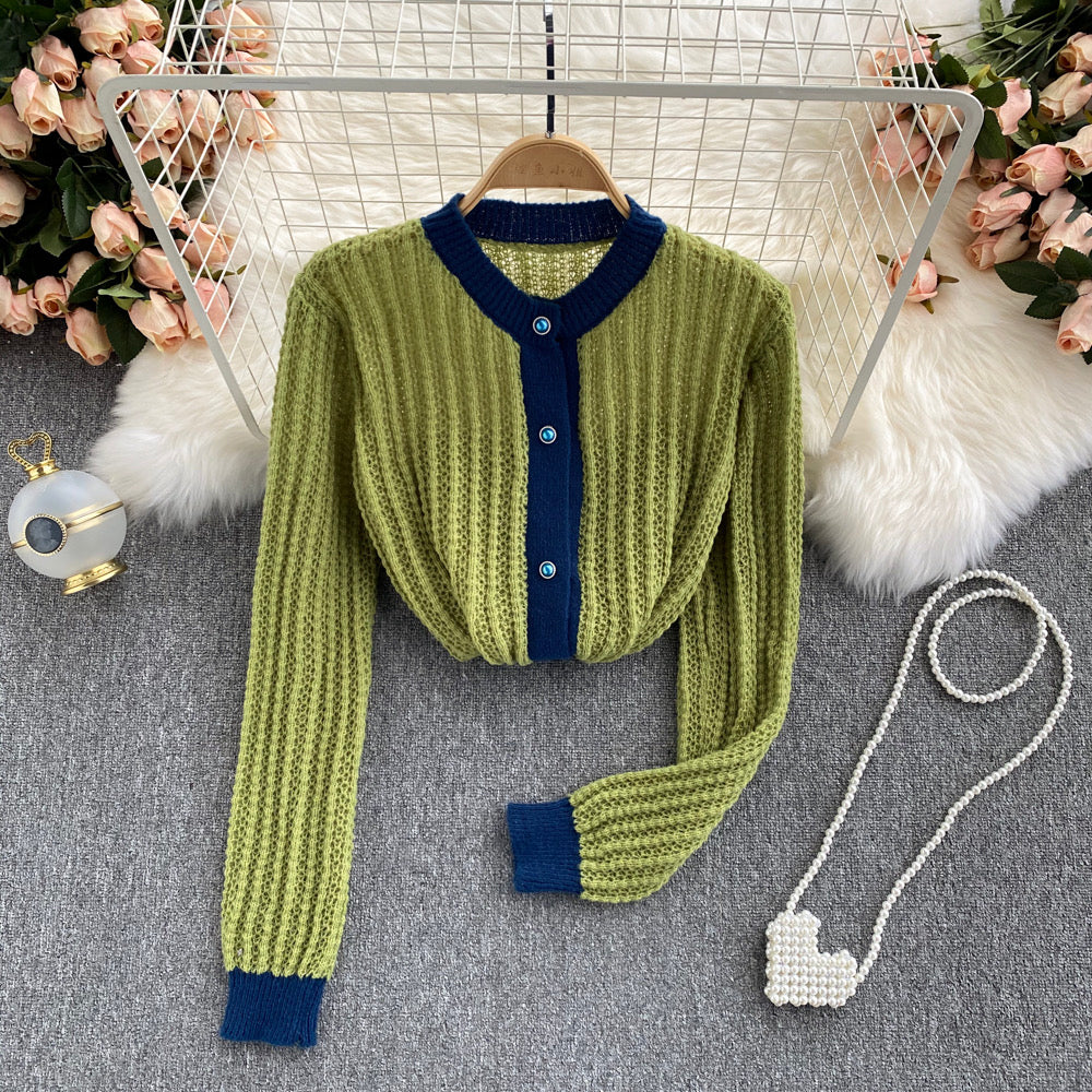 Vintage lazy sweater, single-breasted, loose, versatile, long-sleeve cardigan  1387