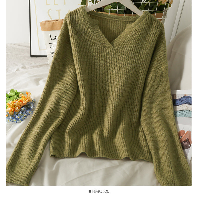 Korean version of thin, medium and long Pullover solid color sweater female  1786