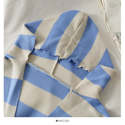 Hooded sweater women's autumn stripe versatile long sleeve Pullover Sweater  1989