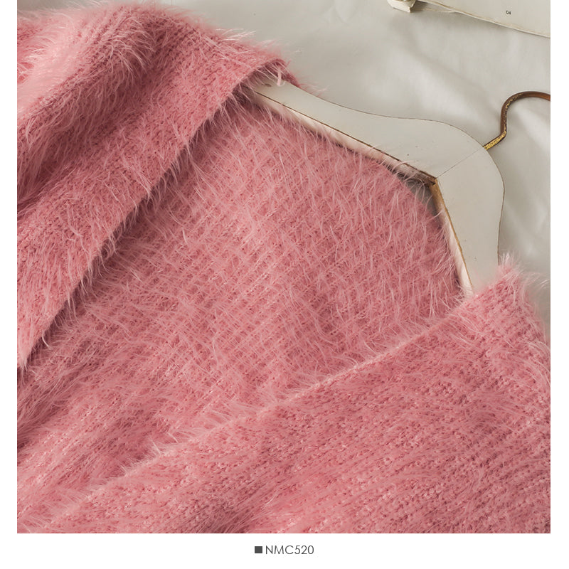 Slim cardigan long sleeved sweater with suspender vest inside  1695