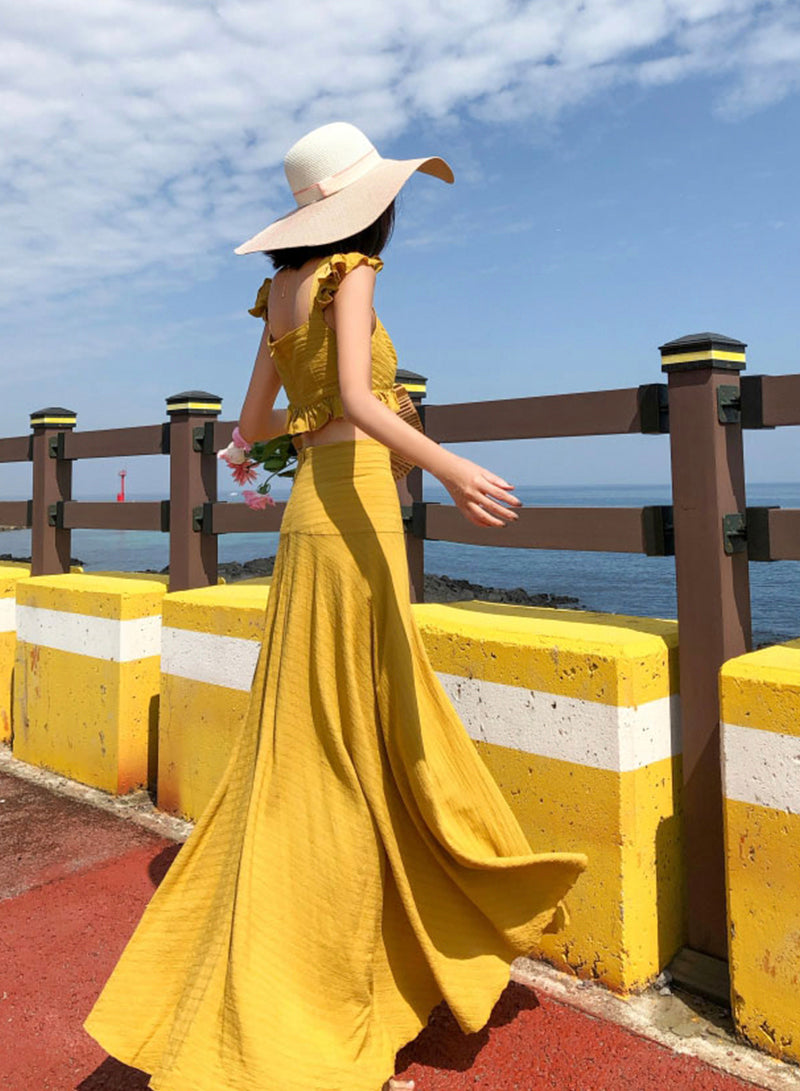 Cute yellow two pieces dress summer dress  1216