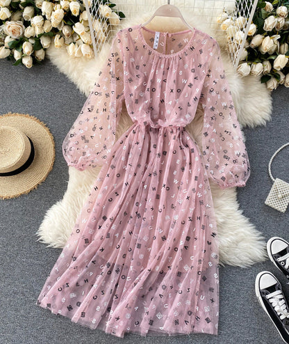 Cute A line letter dress long sleeve dress two pieces sets  1038