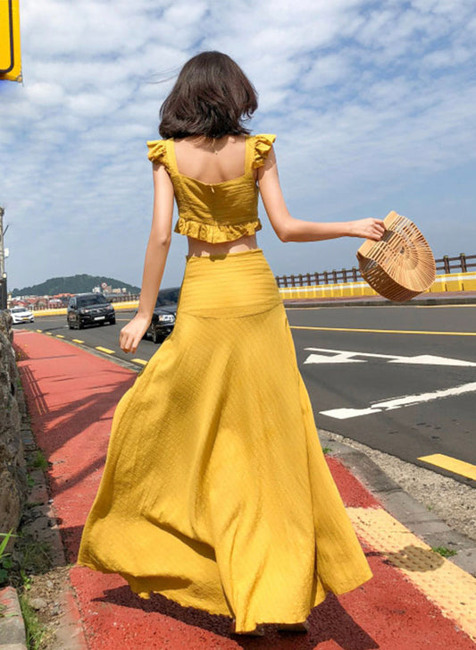 Cute yellow two pieces dress summer dress  1216