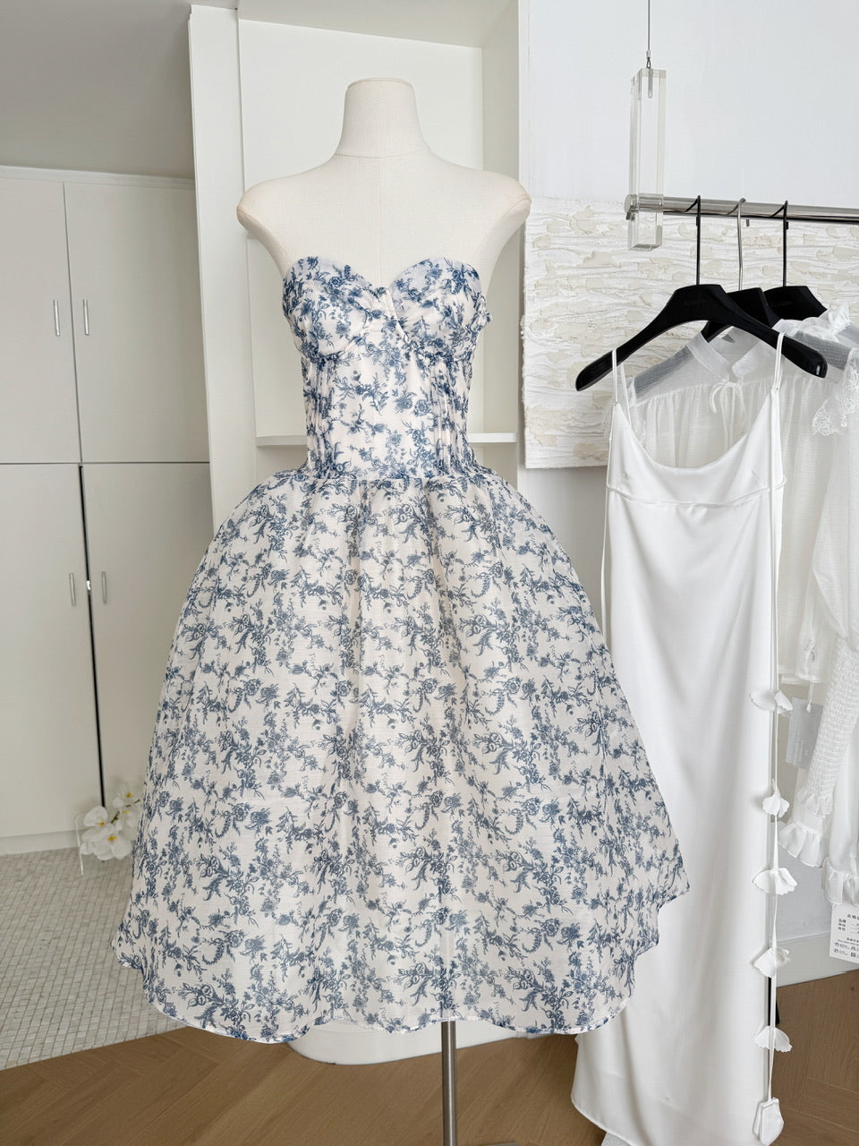 Sexy Ball Gown Sweetheart Floral Blue Summer Dress Holiday Party Outfits For Women DP0083