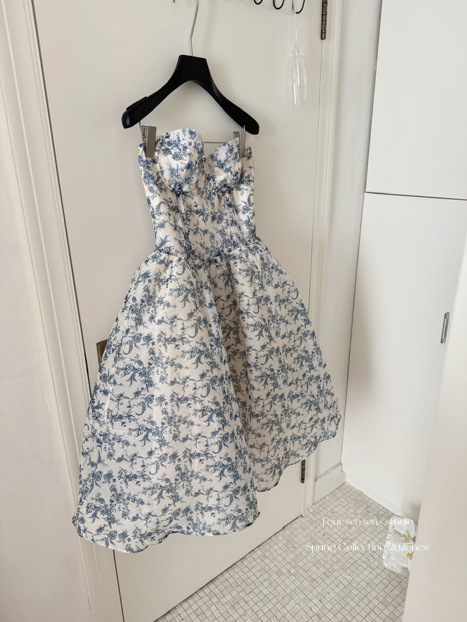 Sexy Ball Gown Sweetheart Floral Blue Summer Dress Holiday Party Outfits For Women DP0083