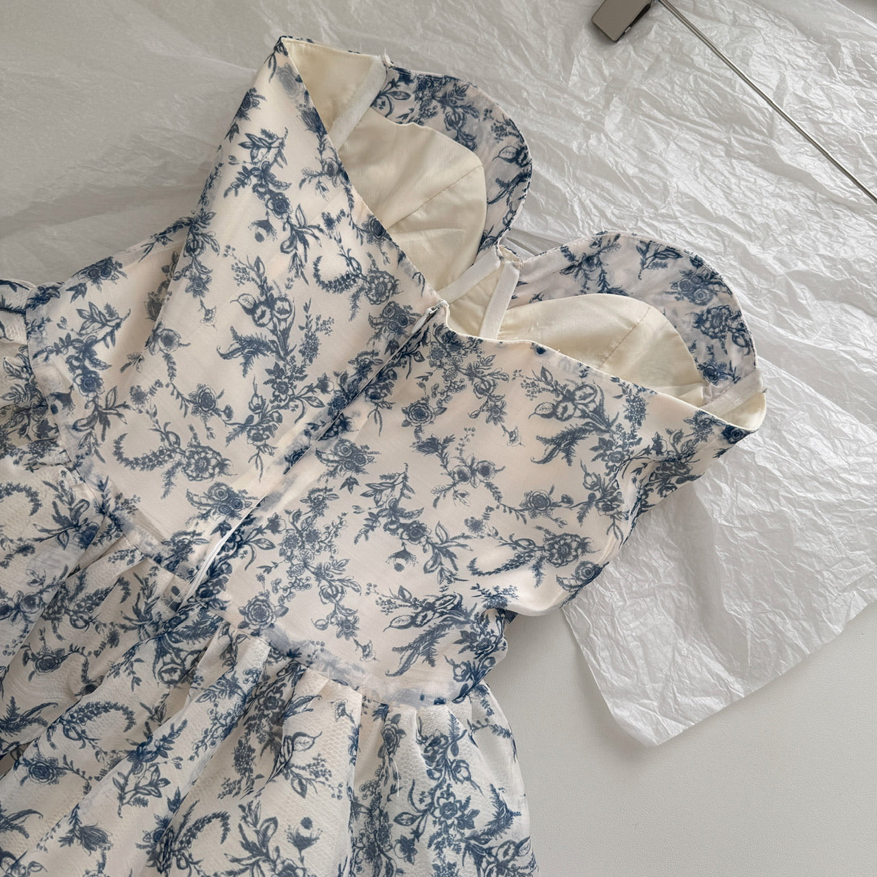 Sexy Ball Gown Sweetheart Floral Blue Summer Dress Holiday Party Outfits For Women DP0083