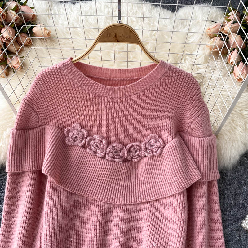 Lovely flowers long sleeve sweater round neck sweater 005