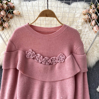 Lovely flowers long sleeve sweater round neck sweater 005