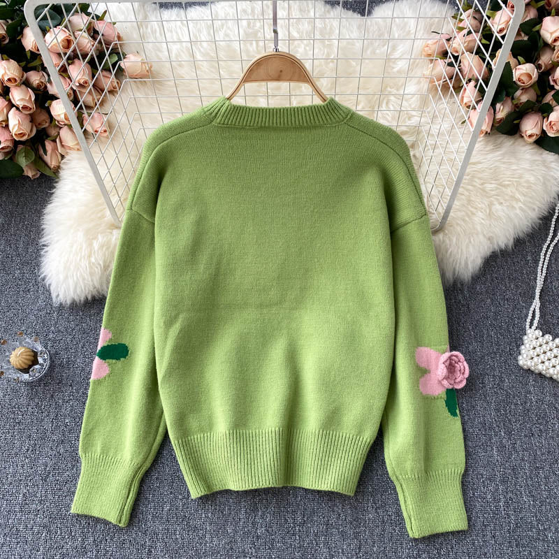 Lovely flowers long sleeve sweater 006
