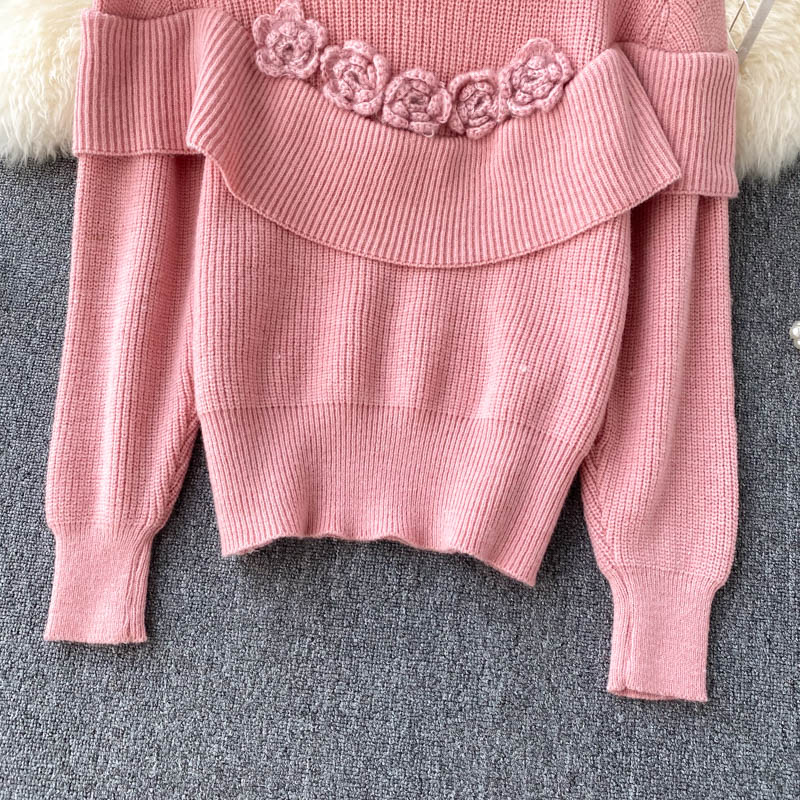 Lovely flowers long sleeve sweater round neck sweater 005