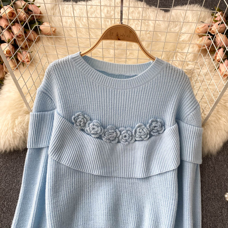 Lovely flowers long sleeve sweater round neck sweater 005