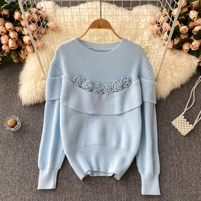 Lovely flowers long sleeve sweater round neck sweater 005