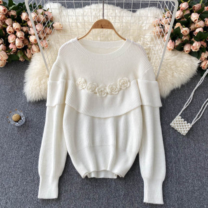 Lovely flowers long sleeve sweater round neck sweater 005