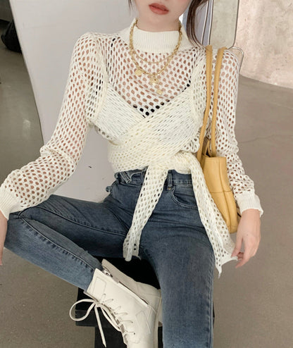 Sexy hollow high neck sweater long sleeve sweater  114