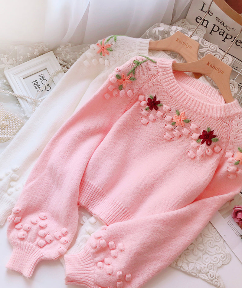 Sweet flowers long sleeve sweater  082