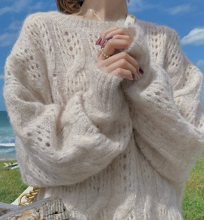 Sweater loose round neck openwork sweater  109