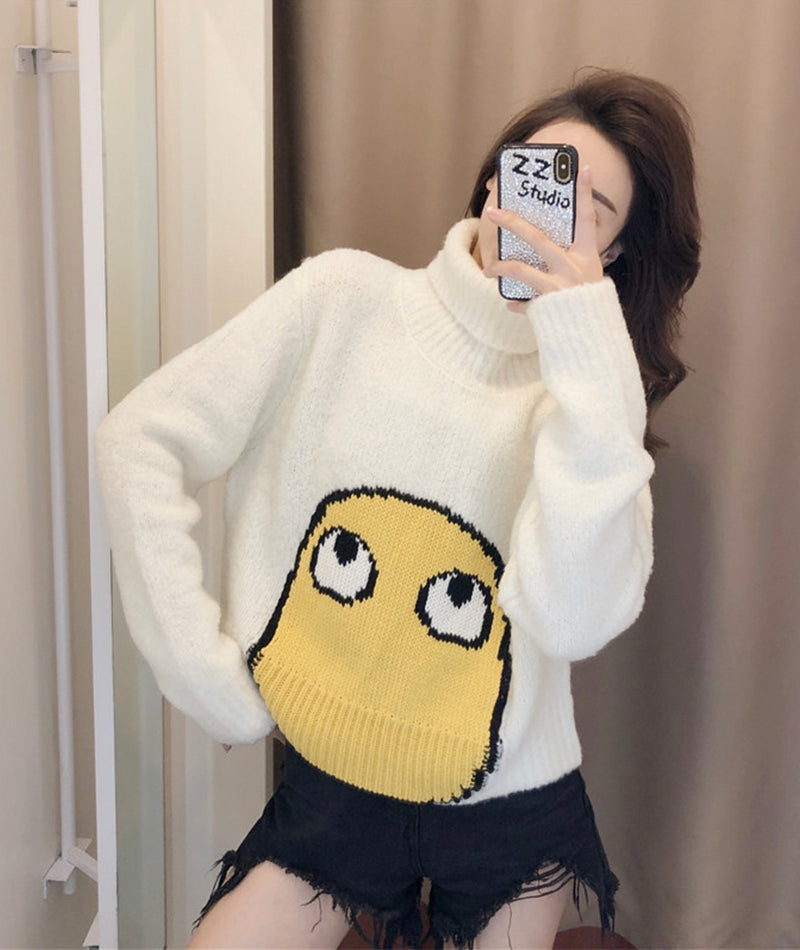Cute big eyes sweater turtleneck sweater  096