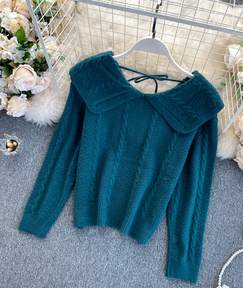 Cute lapel sweater long sleeve sweater  075