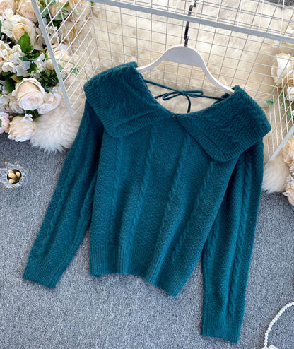 Cute lapel sweater long sleeve sweater  075