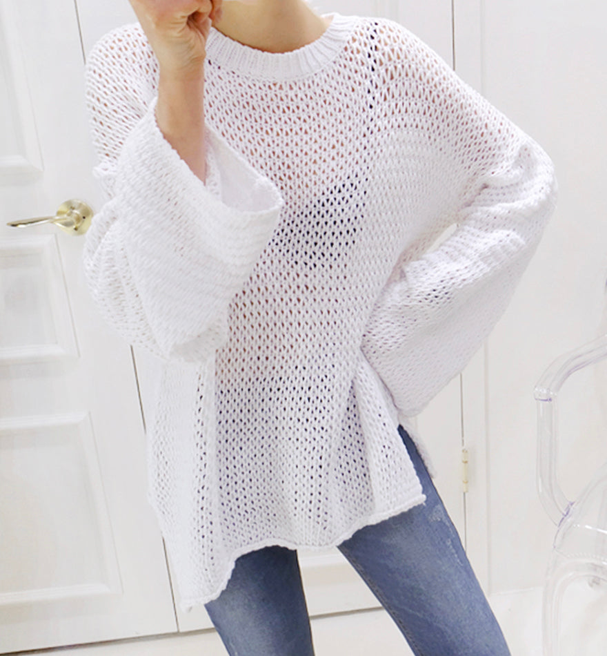 Simple hollow long sleeve sweater  077