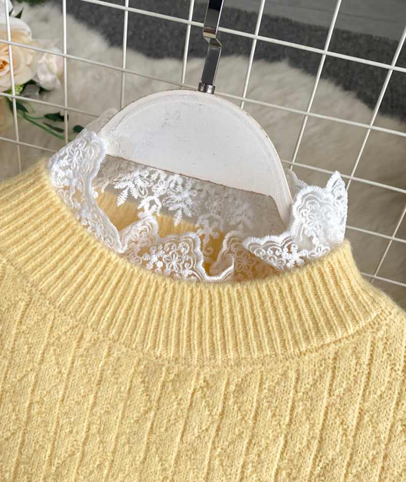 Cute round neck lace long sleeve sweater  068