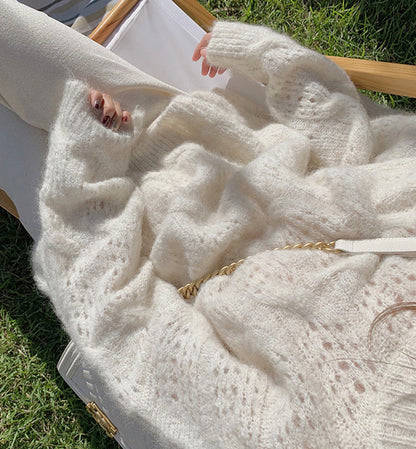 Sweater loose round neck openwork sweater  109