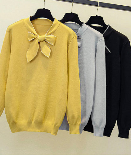 Sweater loose long sleeve bow sweater  086