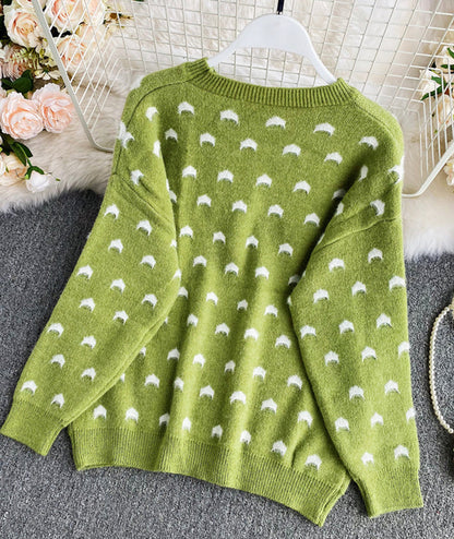 Cute round neck loose sweater  084