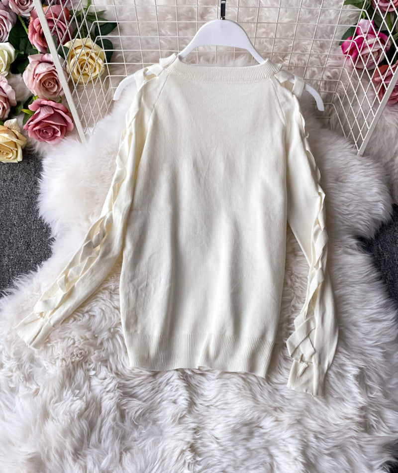 Unique round neck long sleeve sweater  105