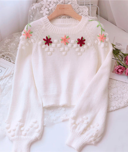 Sweet flowers long sleeve sweater  082