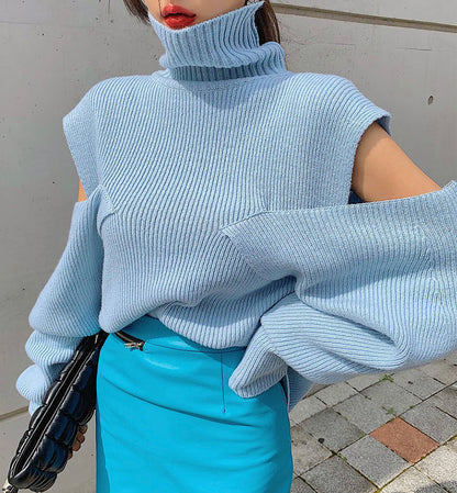 Uniquely designed turtleneck sweater loose long-sleeved sweater  079