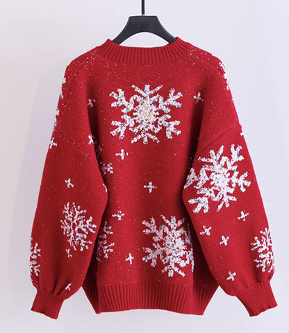 Cute snowflake long sleeve round neck sweater  029