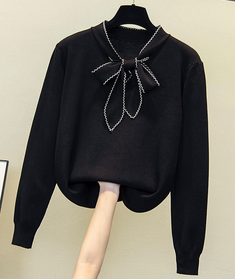 Sweater loose long sleeve bow sweater  086