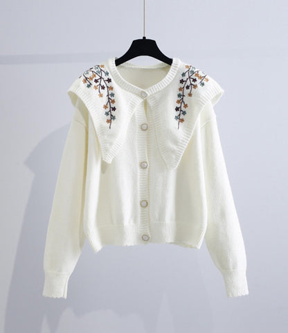 Cute embroidered long-sleeved cardigan sweater  028